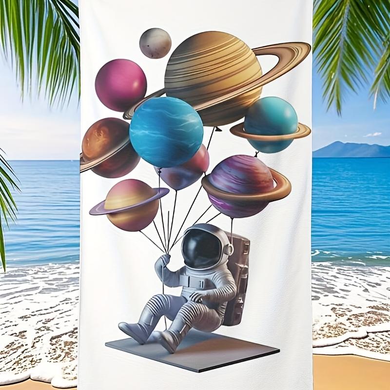 Space Astronaut Planet Balloon Beach Towel Patterned Sunscreen And Windproof Suitable For Swimming Pool Camping Travel Blanket