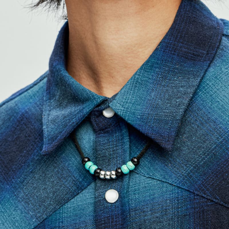 KND Leather & Turquoise Beads Necklace Black