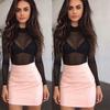Womens See Through Long Sleeve High Neck Arm Shaper Top Mesh Blouse Casual T-Shirt