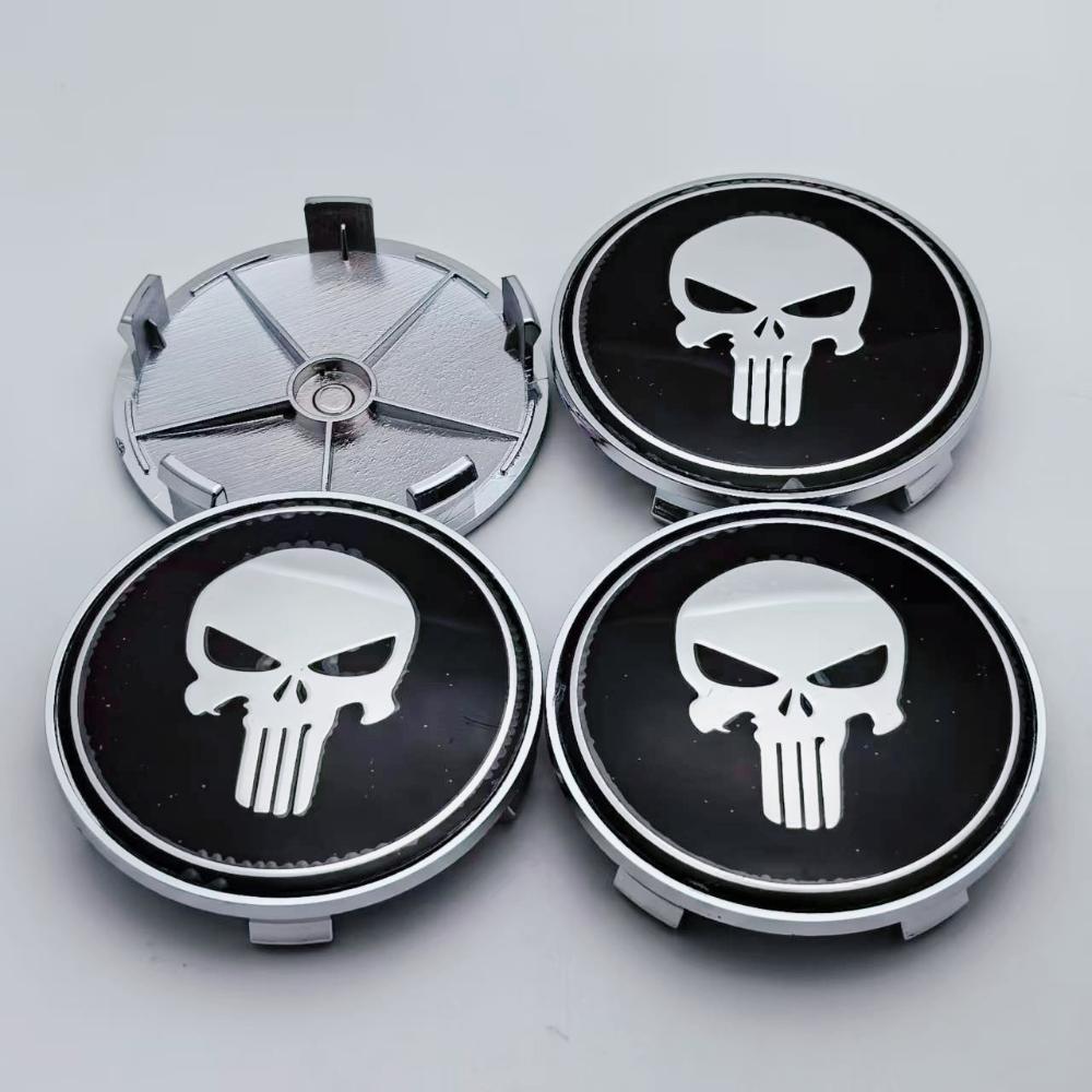 4pcs Skull Logo Emblem Car Wheel Center Caps 68MM 63MM Wheels Hub Cap Rim Hubcaps Cover Skulls Badge Replace Car Accessories