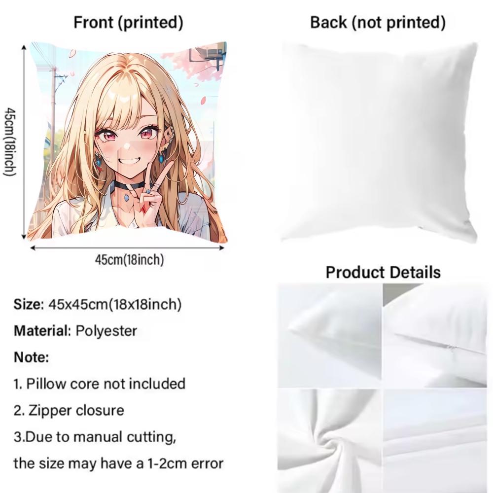 My Dress Up Darling Anime Cushion Cover Pattern Printed Pillowcase for Living Room Sofa Cushion Cover & Bedroom Decor