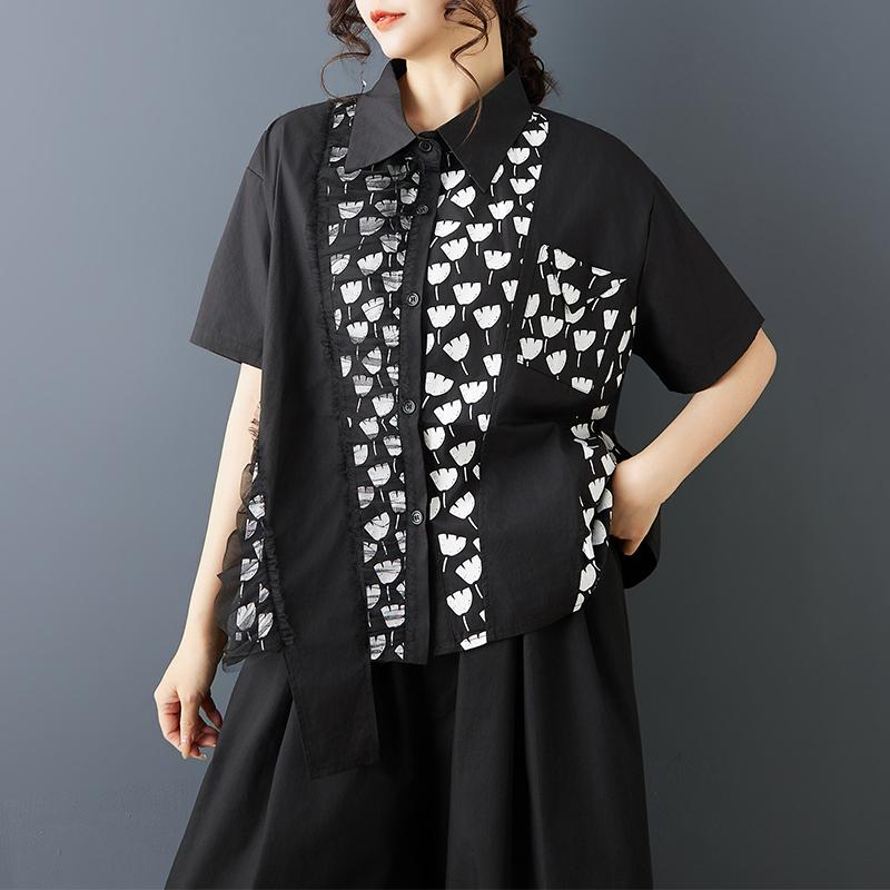

DIMANAF 2026 Plus Size New Summer Blouse Shirt Short Sleeve Casual Women Loose Tops Shirts Cotton Black One Size чорний