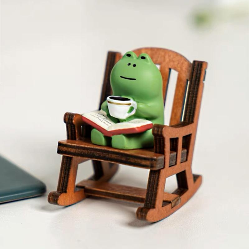 Cute Frog Rocker Chair Home Office Desktop Decortion Car Accessories Japanese Healing Small Decoration Gift for Guests