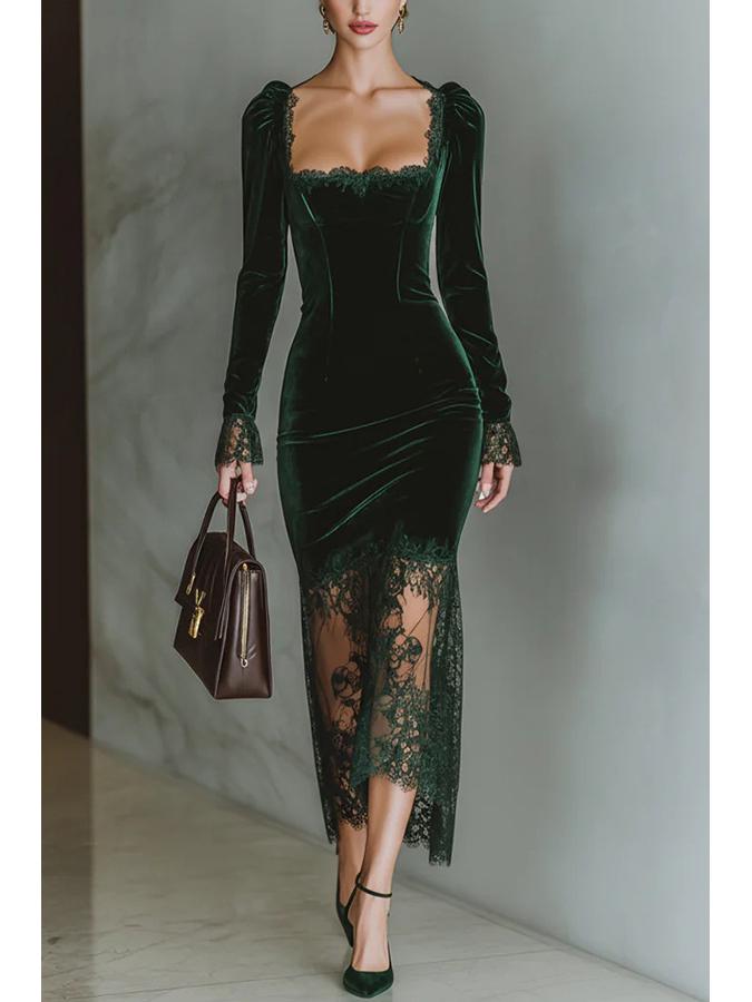 Женское кружевное пэчворк вечернее платье в европейско-американском стиле - Французское банкетное платье 8221 XL