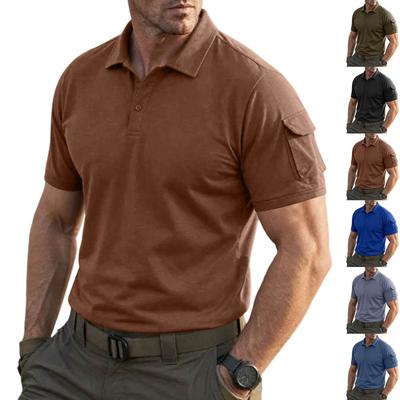 Men's Tactical Polo Shirt Short Sleeve Military Style Casual Shirt with Button Collar and Sleeve Pocket for Outdoor Work