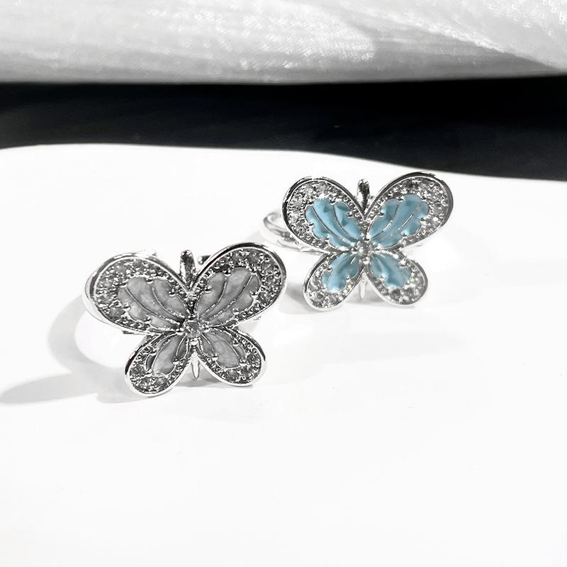 Line Butterfly Open Ring Light Luxury Niche Design High Sense Personality French Oil Drop Fashion Index Finger Ring Jewelry