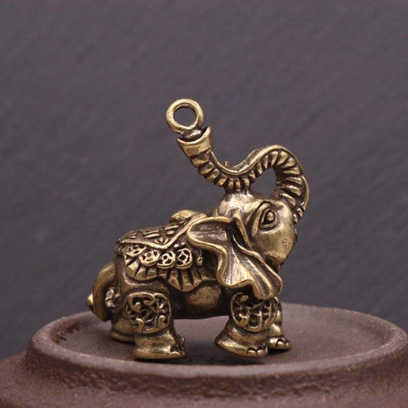 Handcrafts Brass Elephant Keychain Pendant Ornament Representing Strength and Luck for Traditional Decors Enthusiasts