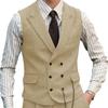 Men Vest Brown Suede Leather Gentleman Business Waistcoat Vintage Regular Slim Business Banquet Men Suit Vest