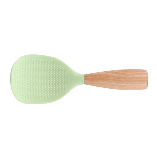 Silicone Rice Spoon with Wooden Handle Heat Resistant Non-Stick Stand-Up Design Rice Spatula Food Grade Kitchen Utensil for Serving Rice Cereal &