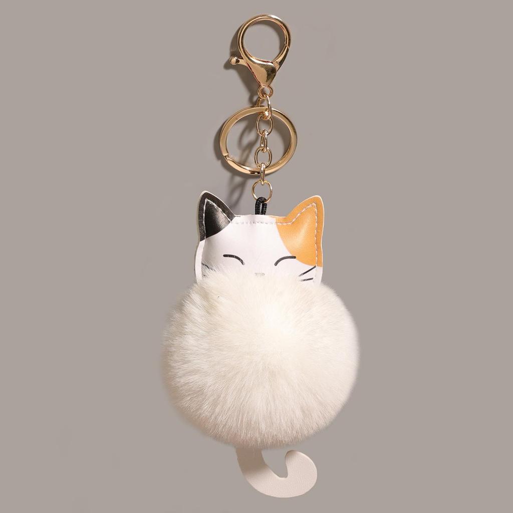 Cartoon Cat Rex Rabbit Plush Ball Keychain