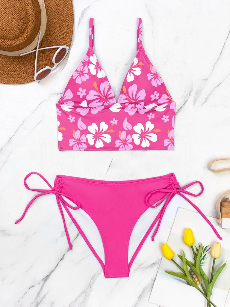 Women's Swimwear Sexy Printed Halter Neck Bikini Suit Side Tie High Waist Swimsuit Beachwear
