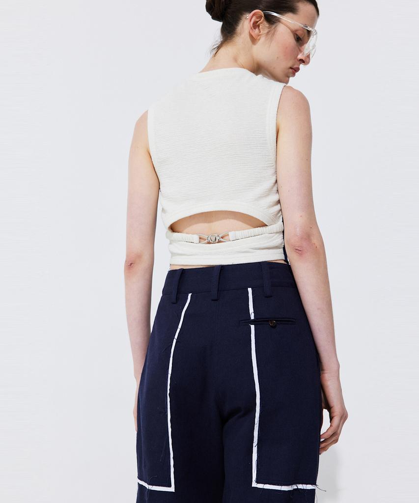 WNDERKAMMER Color-Block Sleeveless Crop Top_Navy
