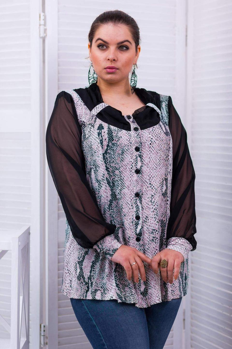 

Блуза з шифоновим рукавом принт пітон Tatiana ГАБІ 7XL рожевий