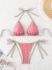 European & American Sexy Houndstooth Tie Halter Triangle Bikini Swimsuit for Women