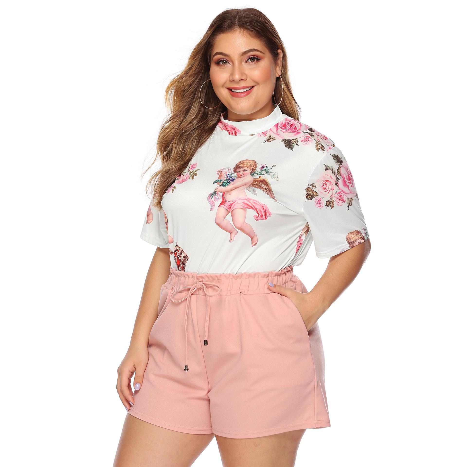 

Женские шорты больших размеров с эластичной талией на завязках, повседневные, с двойными карманами - F12004 L розовый