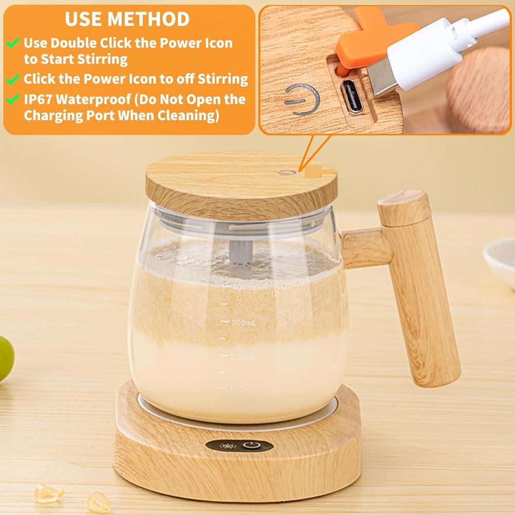 A96K-Electric Self Stirring Mug With Heating Base & Lid - High Speed Glass Mixing Cup For Coffee,Travel & Office-Waterproof