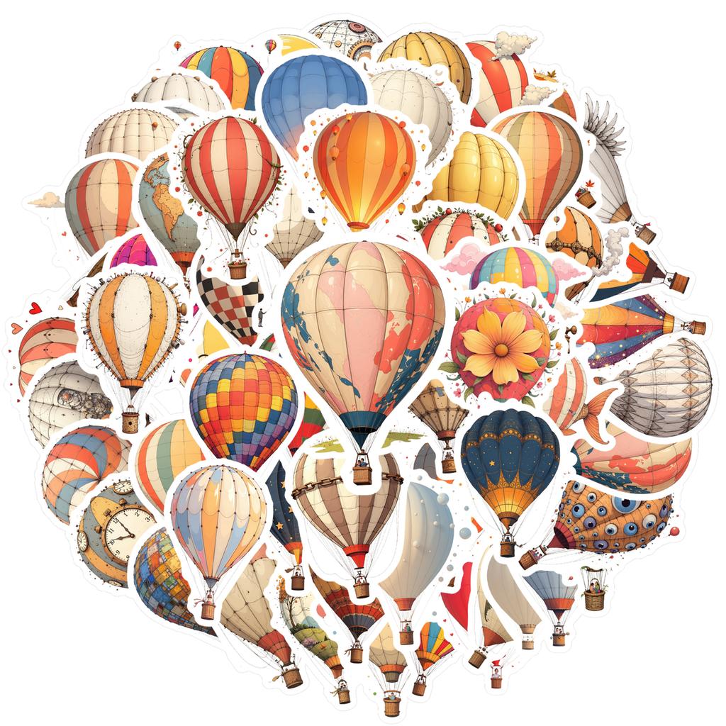 35pcs-100pcs Whimsical Hot Air Balloon Stickers Retro Sky Students Stickers DIY Stickers For Laptop Luggage Scrapbook