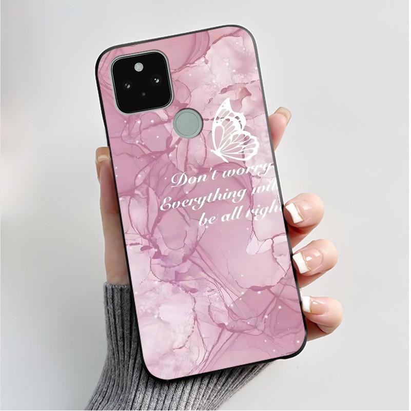 Silikonhülle für Google Pixel 5 Pixel 5A Pixel5 Pixel5A Weiche Abdeckung Luxus Mode Schmetterlingsblumen Bemalt Schwarz Handyhülle