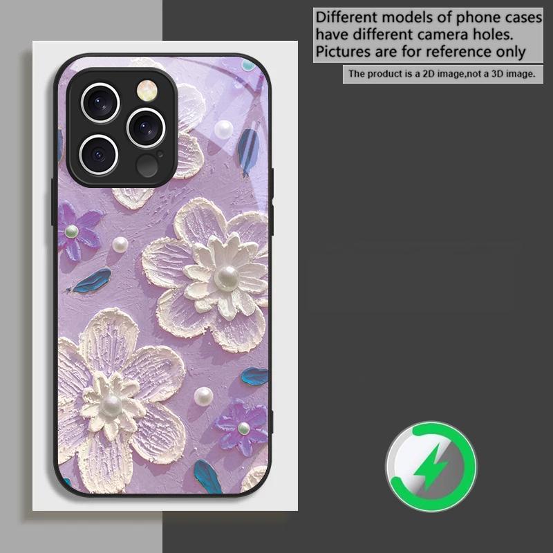 Cream Rice White Petals Suitable for iPhone 17 Pro Max 16E 15 Pro 14 13 Plus 12 Mini 11 XR Xs 7 8 16 Air Black Glass Phone Case
