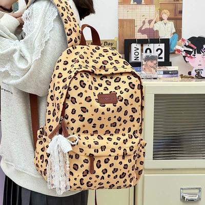 Schoolbag In-style Backpack INS Niche for Girls, Middle Schoolers, Multi-color Leopard Print Korean Version, New High-look, Lightweight