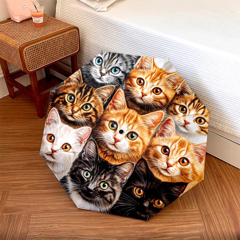 1 PC Automatic Folding Umbrella - Colorful Cat Pattern, Portable & Foldable Design with 8 Ribs, Christmas Birthday Gifts