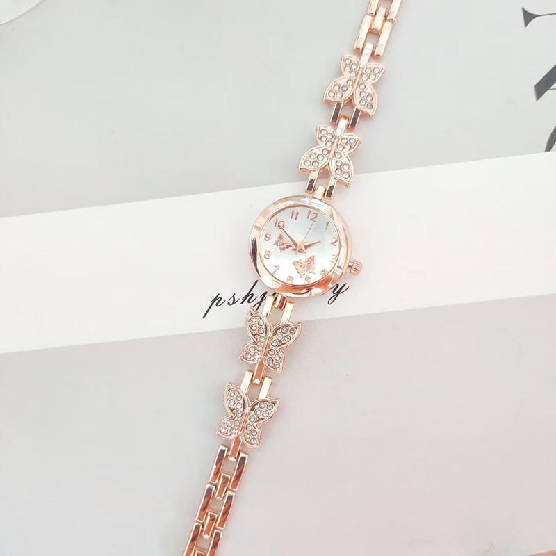 

Korean Version of Butterfly Diamond Women s Watch Niche Light Luxury Female Student Bracelet Watch рожевий колір золота