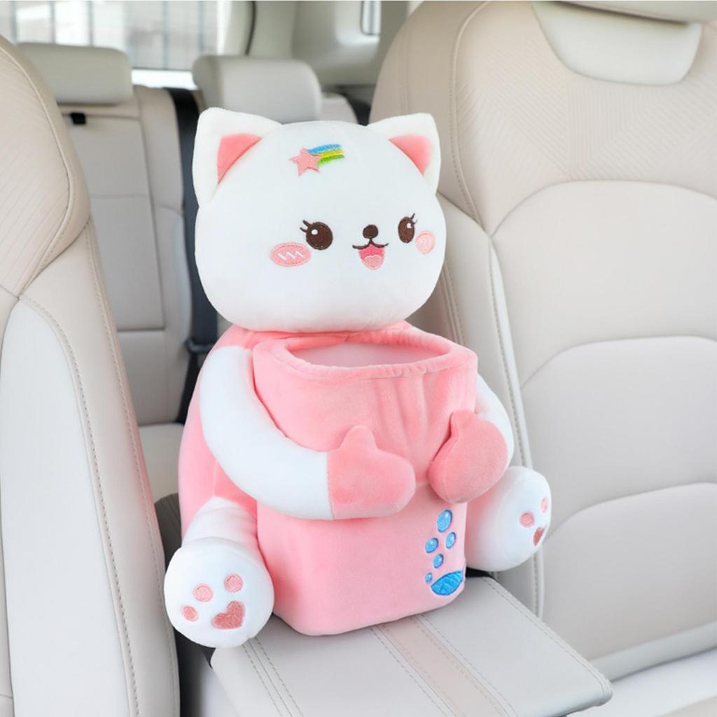 24x31cm Tissue Box For Car 2 In1 Cat Storage Organizer Cartoon Cute Car Trash Can Storage Box Universal Car Storage Organization