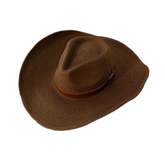 Adult Cowboy Hat for Men Women Western Party Straw Cowgirl Hat Classic Roll Up Fedora Hat with Buckle Belt