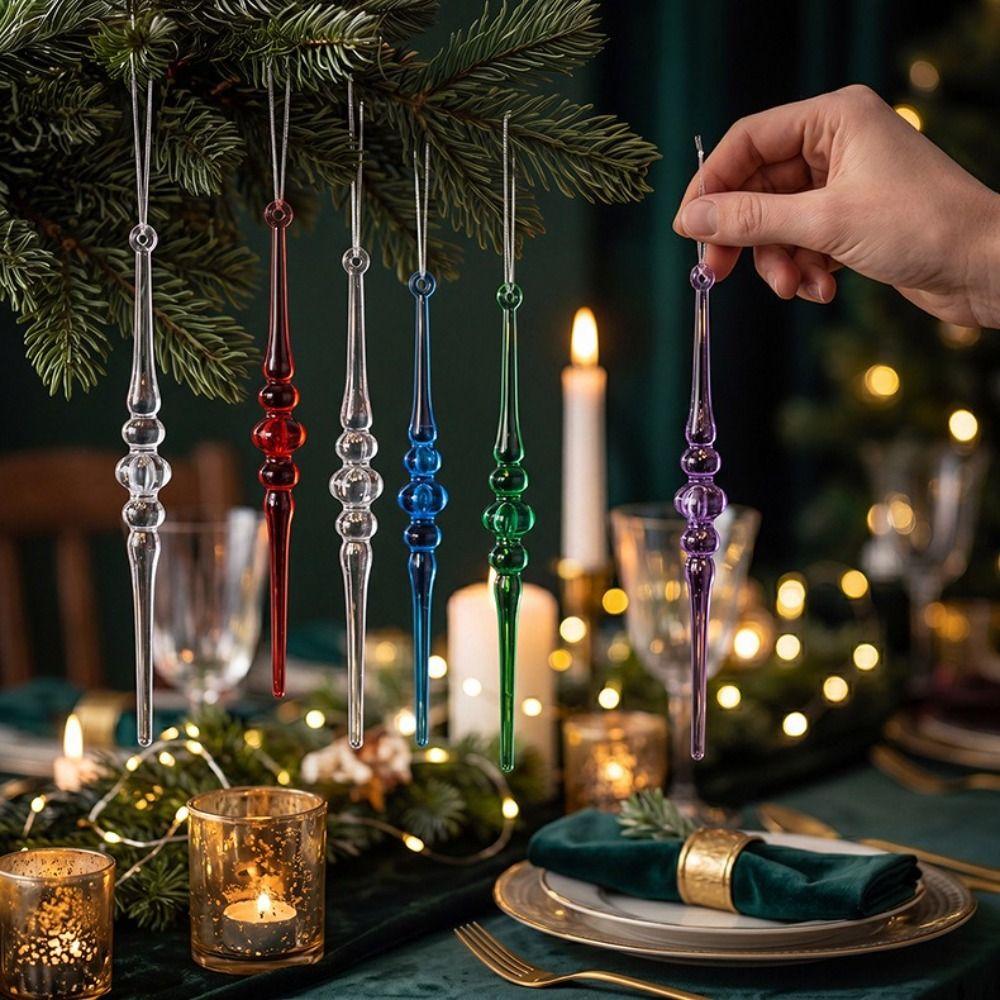 Acrylic Christmas Tree Pendants Transparent Twisted Water Drop Design Hanging Icicle Decorations Creative Simulated Icicles