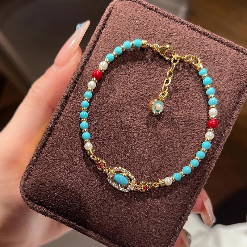 

Браслет з бірюзових перлів - Елегантні та барвисті жіночі прикраси в новому китайському стилі.