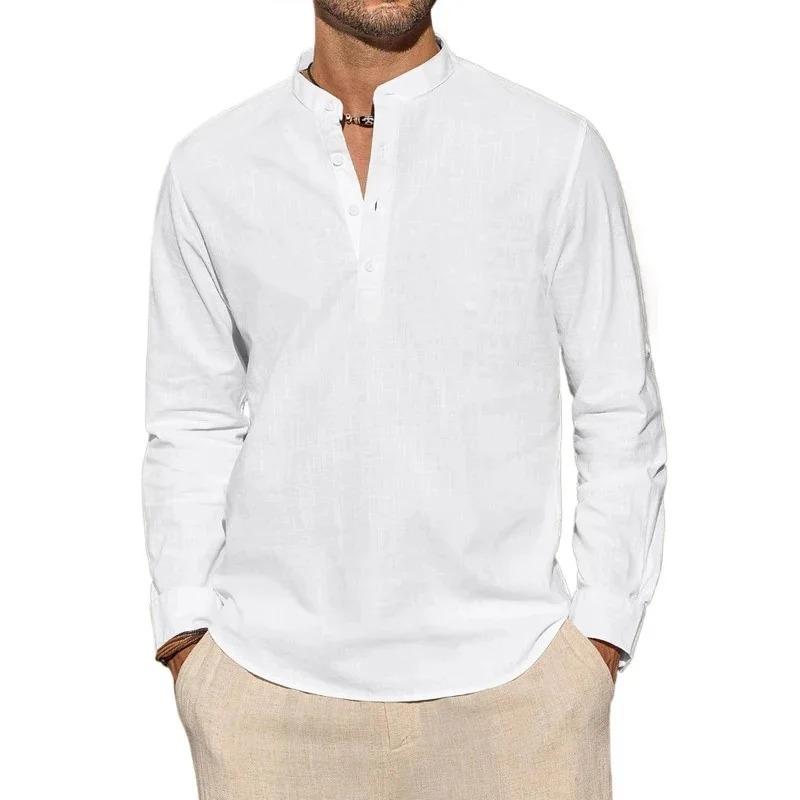 Men's Long Sleeve T-Shirts Casual Lightweight Breathable Henley Neck Solid Color Tops Hawaiian Vacation Beach Style Button Polo