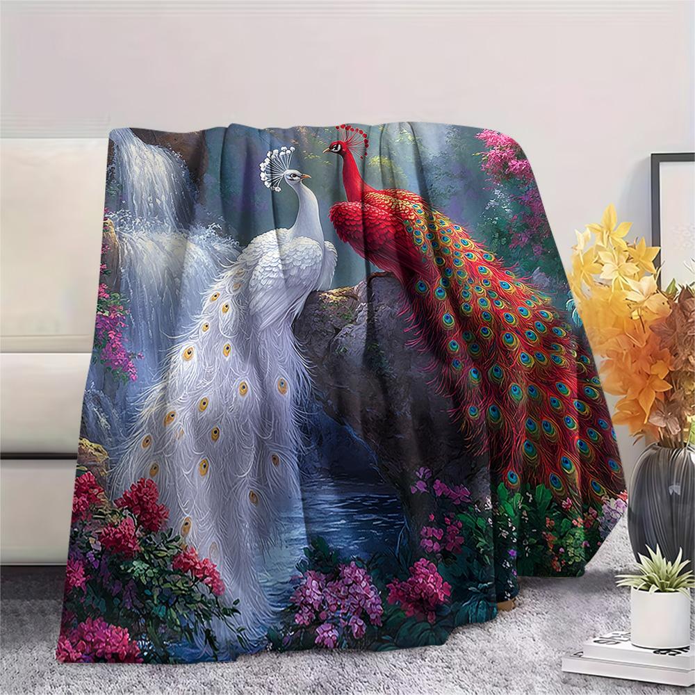 Peacock Print Flannel Blanket, High quality Comfortable for All Seasons, Home Decor, Warmth and Comfort, Perfect for Christmas Gifts