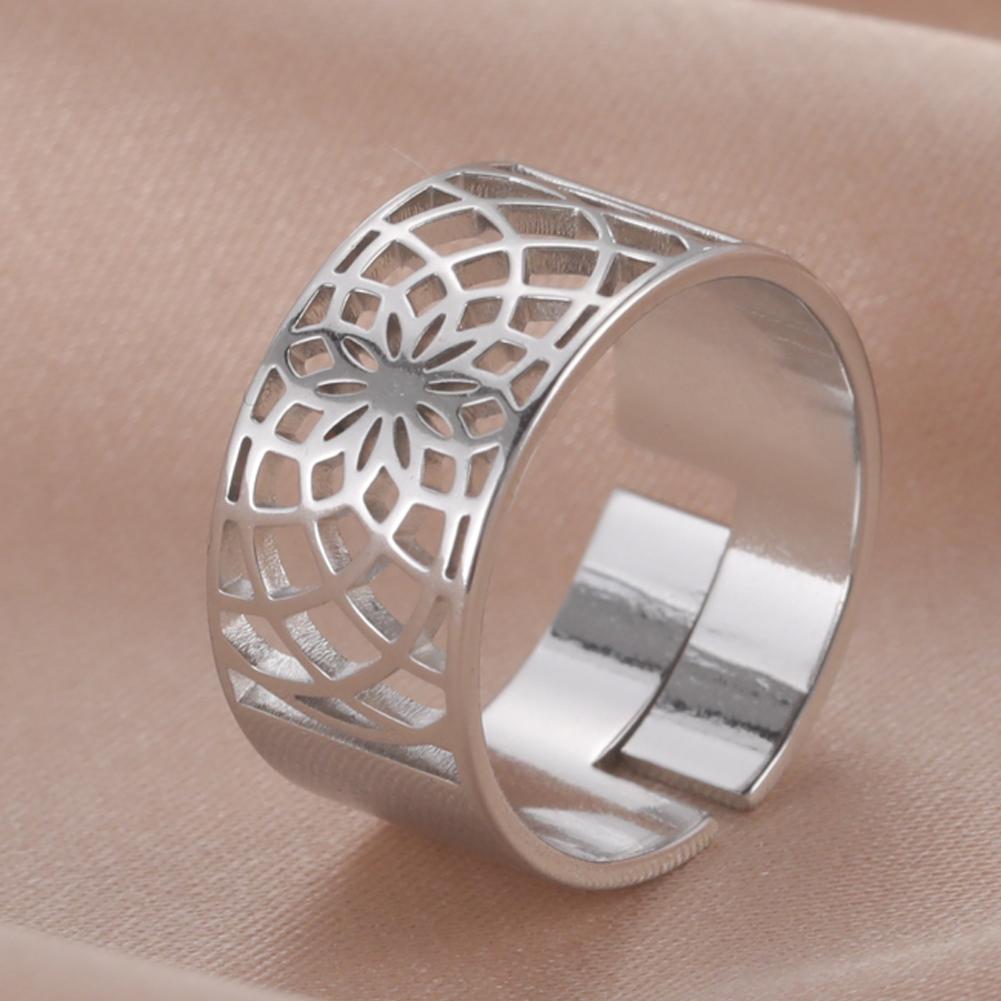 Dawapara Seed Flower of Life Ring Kabbalah Sacred Geometry Mandala Chakra Yoga Jewelry Stainless Steel Adjustable Rings
