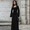 Women's Autumn Loose U Neck Back Tie Long Sleeve Dresses