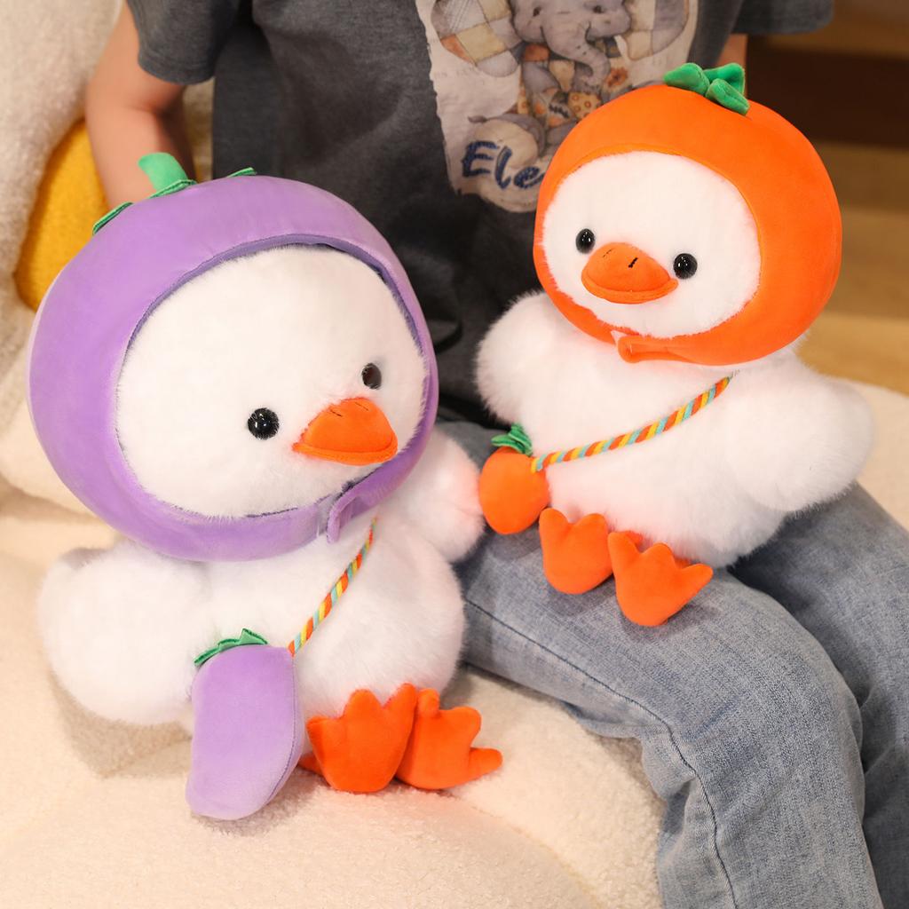 Non-Toxic Creative Vegetables Hat Duck Plush Toys Stuffed Carrot Pepper Eggplant Duck Doll Funny Duck Animal Doll Nice Gift