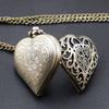 10pcs/lot Wholesale Old Fashioned Bronze Love Heart-shaped Pocket Watches Pendant Quartz Clock with 80cm Necklace Chain Gifts