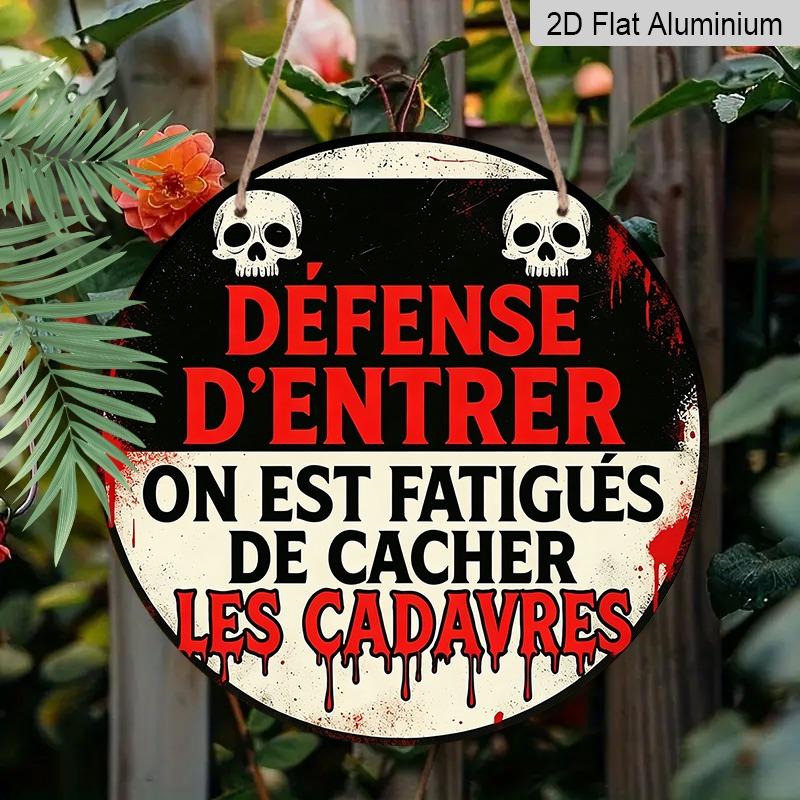 2D Flat Aluminum French-style Fun Warning Signs and Plaques, Available In Various Sizes. Vintage Dripping Skull Wall Decorations, Suitable for