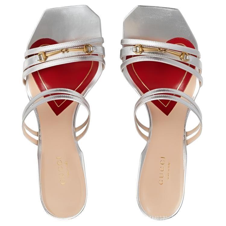 Gucci Slim Heel Slide Slippers Women's Silver 695215 B8B00 8106