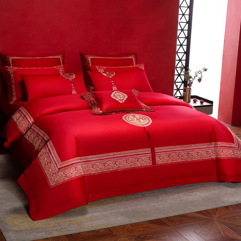 60 Thread Count Cotton Wedding Embroidery Four Piece Set; Shangyang Palace