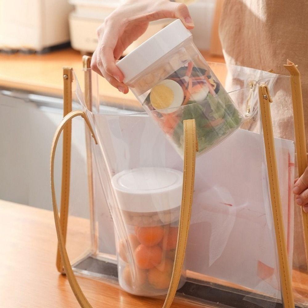 750 ml Double-Layer Salad Cup Plastic Wet/Dry Separation Breakfast Cup Sealed Leak-proof Food Storage Container Office