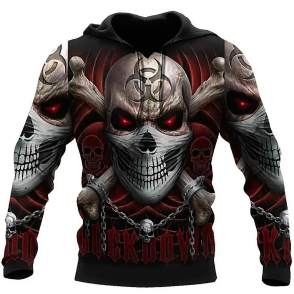 Herren Hoodie Tattoo Skelett Kreuz Terror Grafik Lockerer Mode Pullover Herbstkleidung Freizeitkleidung Damen Oberteile Sweatshirts