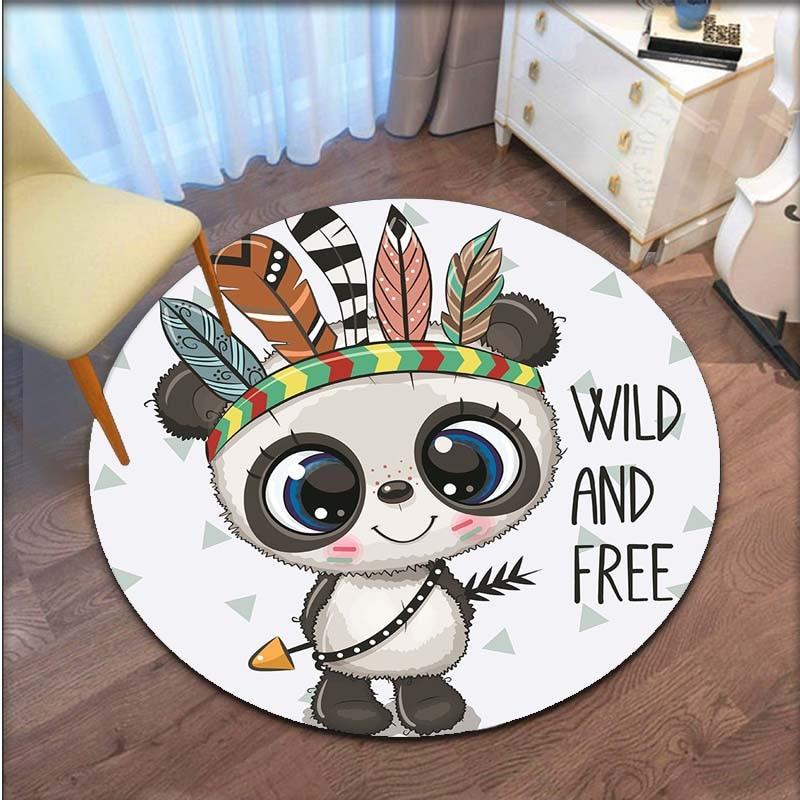 

Круглый ковер с мультяшным животным для гостиной, детской комнаты, сова, слон, лев, напольный коврик, детская спальня 60cm x 60cm