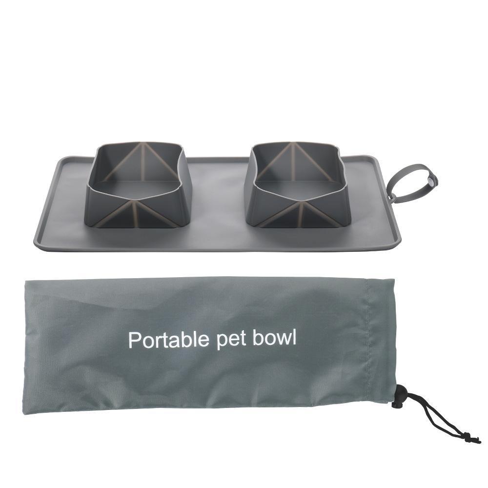 Silicone folding pet dinner plate dog bowl dog basin cat bowl cat food basin double bowl drinking water pet supplies