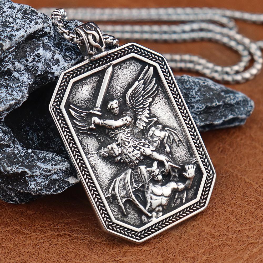 Trendy Simple Ancient Greek God of War Pendant Popular Charms Stainless Steel Angel Wings Shield Necklace Mens Jewelry