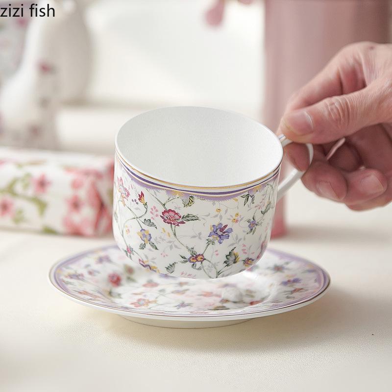 Flower Ceramic Flower Tea Cups Coffee Cup and Dish Set Afternoon Tea Mug Dessert Plate Breakfast Cups Water Cup Teapot Kettle