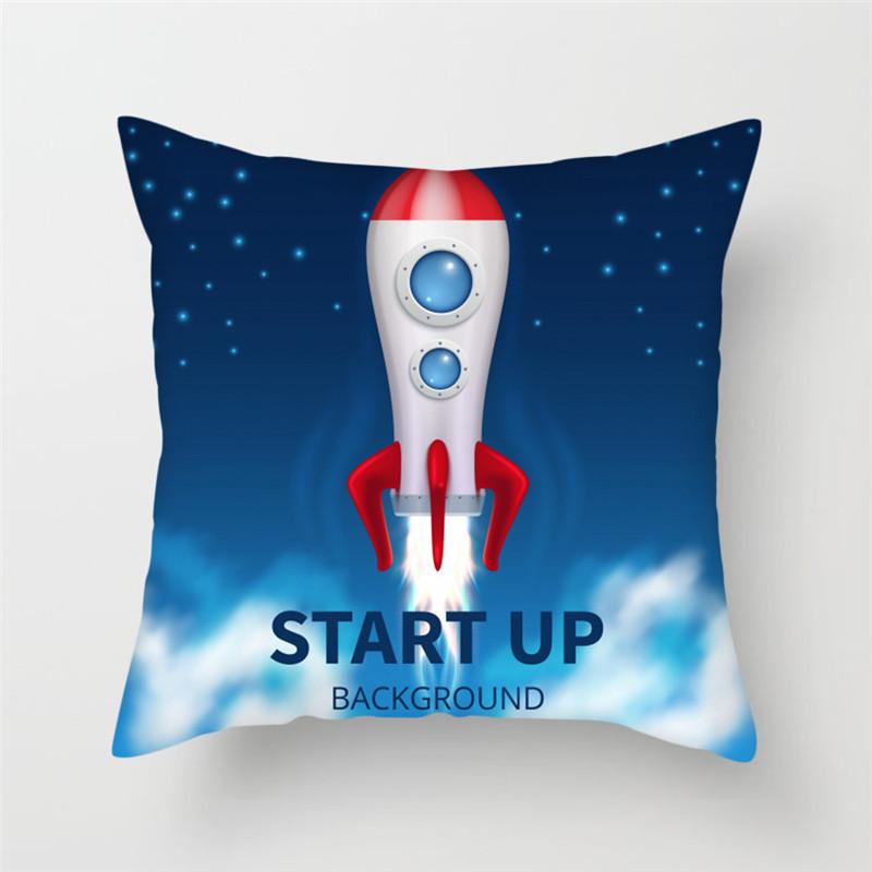 Cartoon Astronaut Rocket Spaceship Sofa Home Bedroom Decoration Pillowcase Kids Room Space Theme Cushion Cover