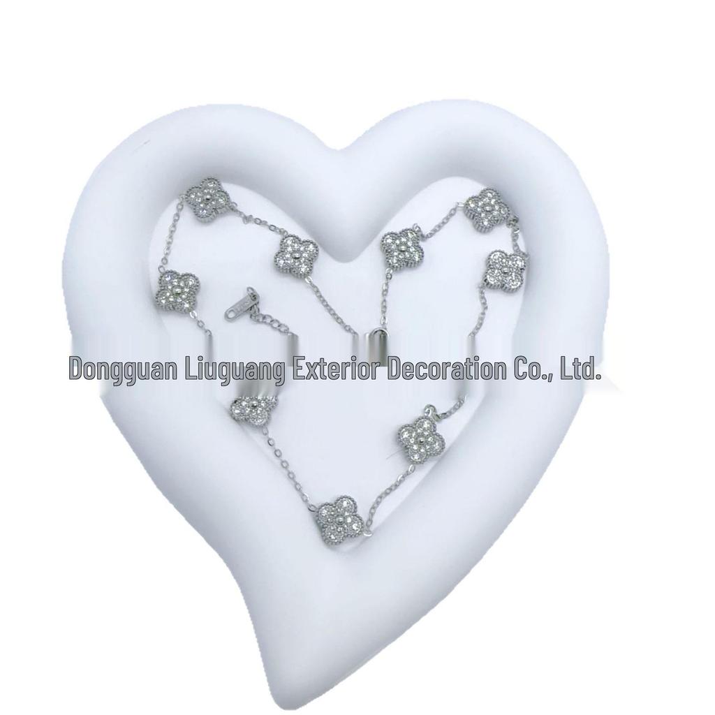 Luxury Stainless Steel Four-Leaf Clover Necklace with Full Diamond Finish - Non-Fading High-End Design