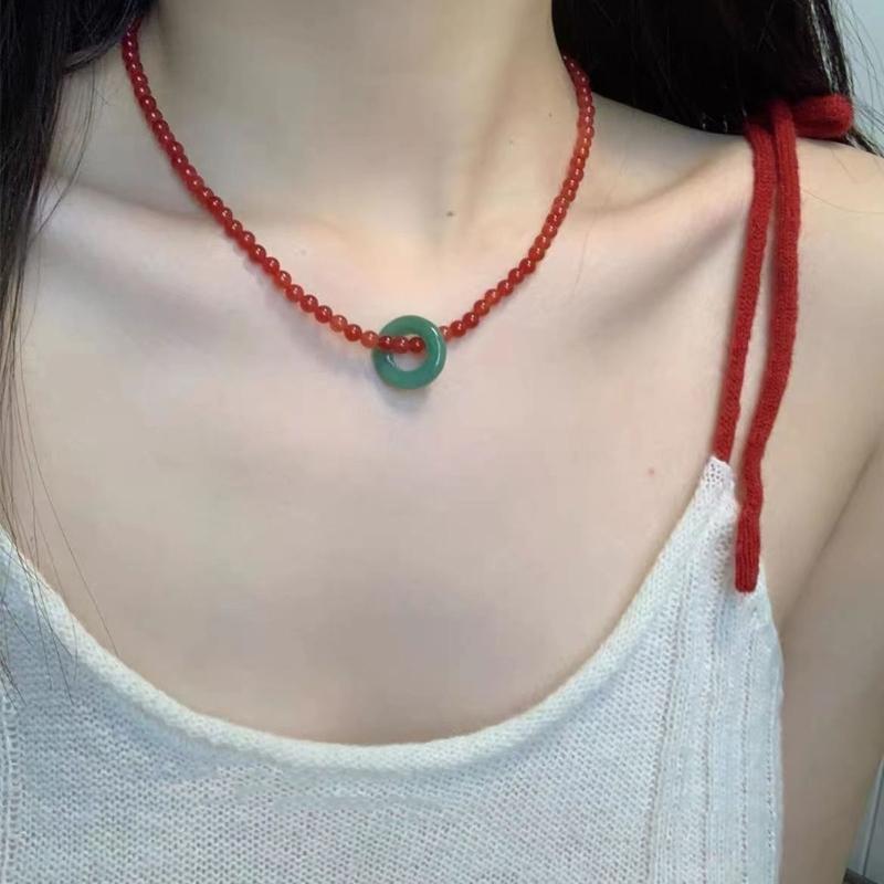 Fashion Crystal Beads Necklace Sweet Neck Jewelry Cute Circle Pendant Choker Neck Chain Gift Unique Elegant Accessory