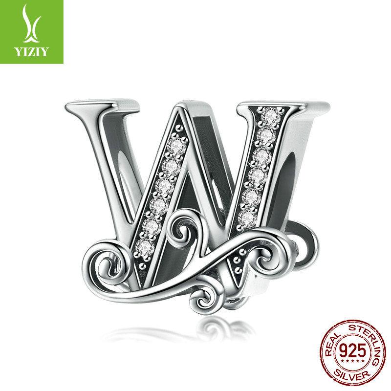 26 Letter Diy Bracelet Beaded Accessory, Zircon Sterling Silver Beads Loose Beads Bsc030