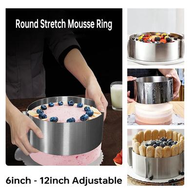 Anelli Regolabili per Mousse e Anelli per Torta con Pellicola di Rivestimento Anelli per Stampo Stampo Rotondo 3D Strumenti per Decorare Dessert da Cucina
